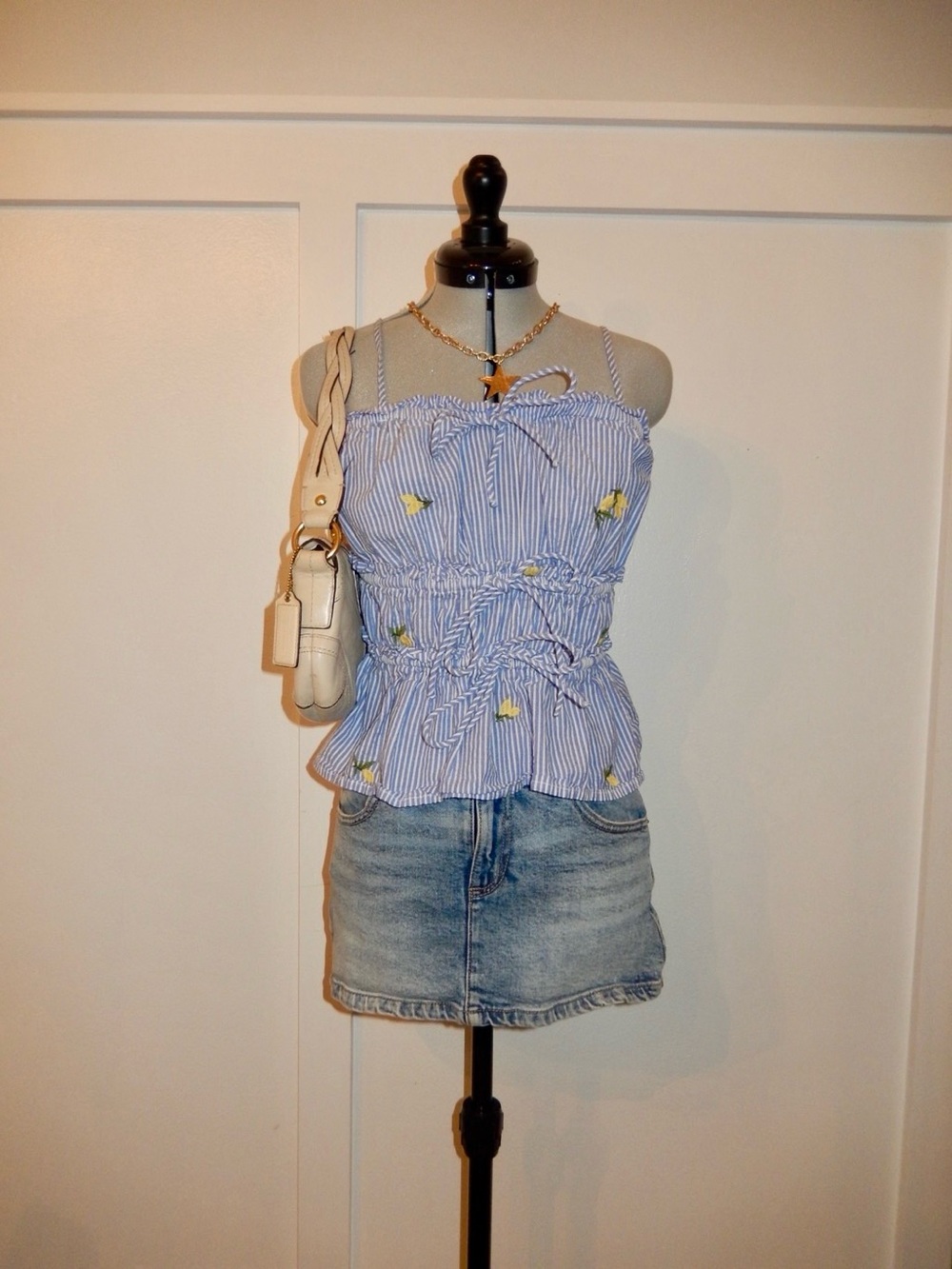 Blue Striped Lemon Peplum Tank Top